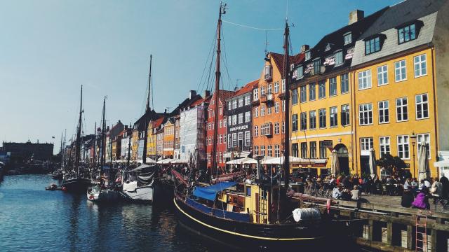 Boats on dock in Nyhavn, Copenhagen.